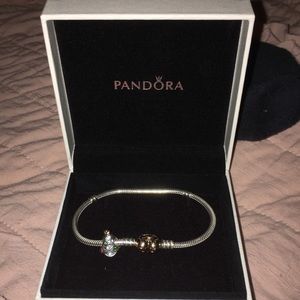 Pandora Silver bracelet with Rose Gold Heart Clasp